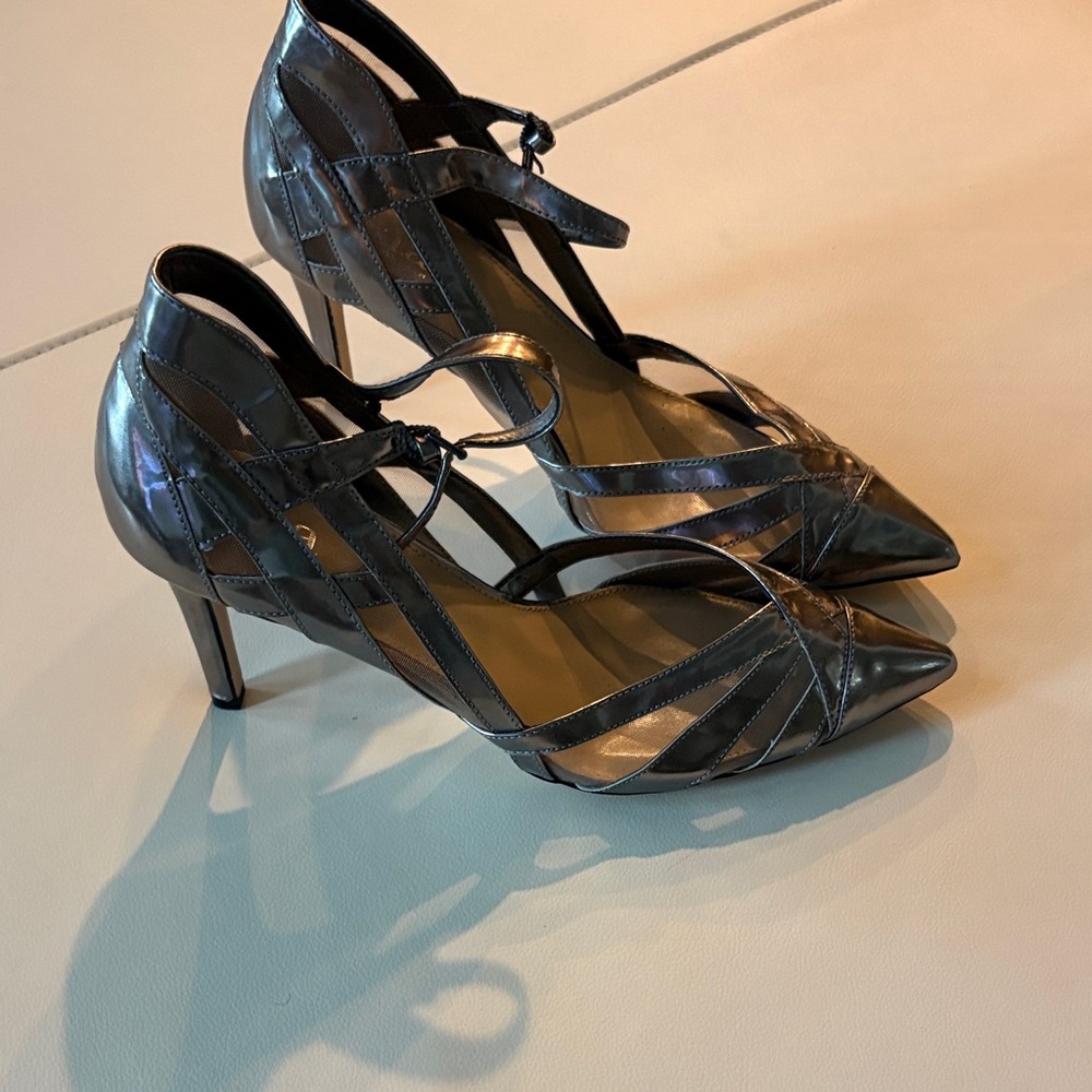 a.n.a Metallic Gray Strappy Pointed-Toe Heels